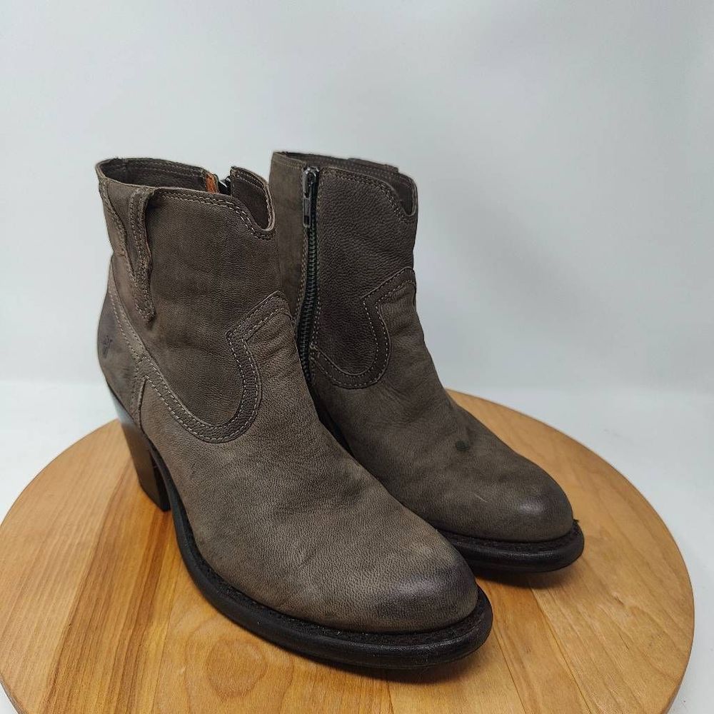 Frye Lillian Western Bootie- Womens- Size 7.5 B- Gray- Leather- Ankle Boots - Picture 9 of 11
